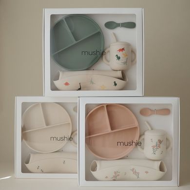 Mushie Silicone Feeding Toddler Set Pink Flowers &mdash; силіконовий набір для годування